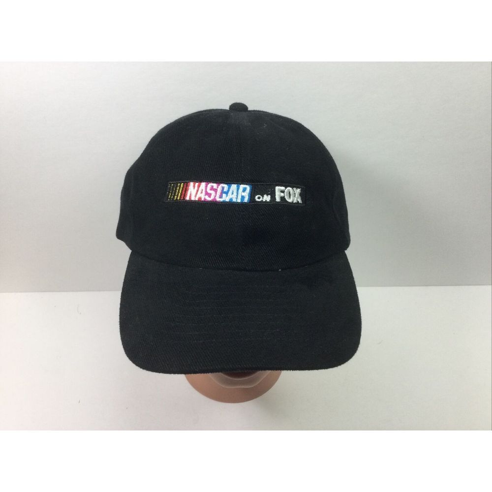 Vintage 90s NASCAR on Fox Snapback Hat Adjustable Cap Black Script Mohrs